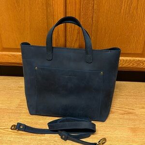 Portland leather goods medium crossbody tote deep water